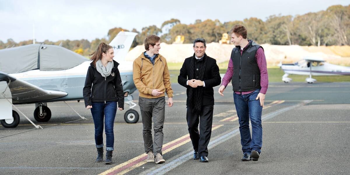 CAREERS THAT TAKE OFF: First-year La Trobe engineering students Amy-Maree Lane and Nicholas Cherry with City of Greater Bendigo's Stan Liacos and fourth-year engineering student Matthew Willox. Picture: KATE MONOTTI 