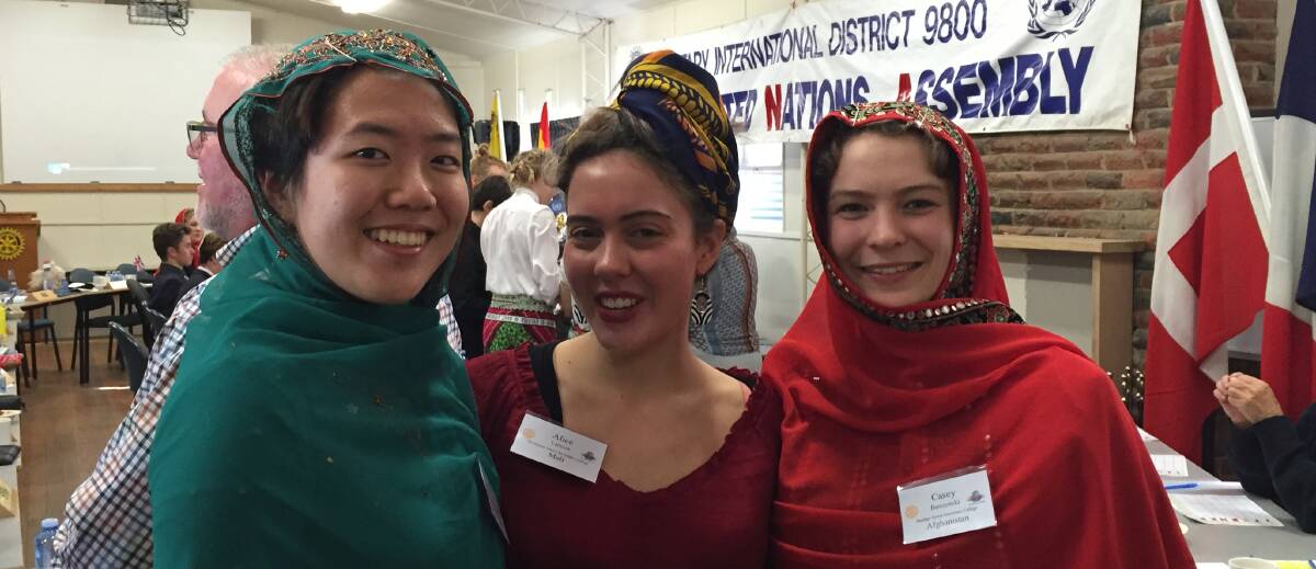 DEVELOPING BONDS: Bendigo's Kelly Phan and Casey Barczynski [left and right] with Alice Lamont [centre] represent the developing nations of Afghanistan and Mali. 
