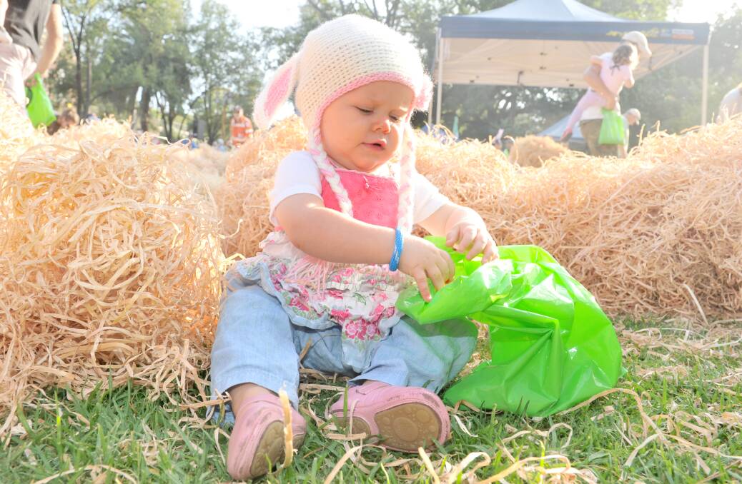 THAT'S A GOOD FRIDAY: Milania hunts for eggs in Rosalind Park. Picture: NONI HYETT