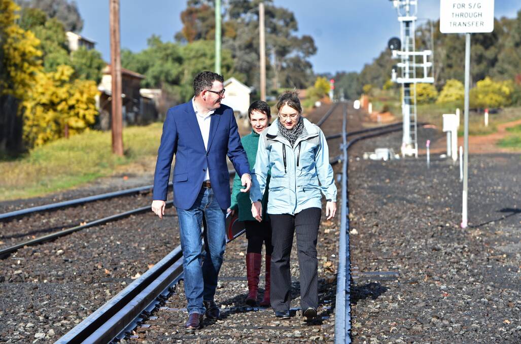 ONE DIRECTION: Premier Daniel Andrews, Minister for Agriculture Jaala Pulford  and Minister for Public Transport Jacinta Allan in Maryborough to back the $416 million Murray Basin Rail Project. Pictures: JODIE WIEGARD