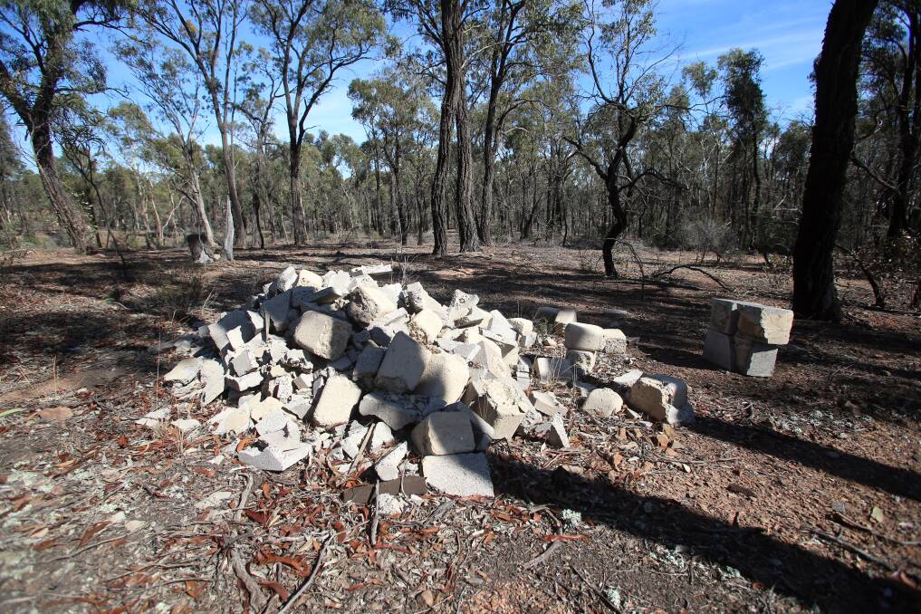 EYESORE: This pile of concrete rubble is one of many items illegally dumped on a small plot of Crown land in Eaglehawk which also included a septic tank, home-brew kit, several couches as well as several several hundred tyres and several dozens syringes. Picture: GLENN DANIELS