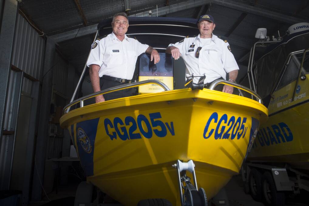 UNSUNG HEROES: They live 200 kilometres from the ocean but coast guards Mark Pritchard and Bert Redstone help keep people safe on the water. Picture: DARREN HOWE