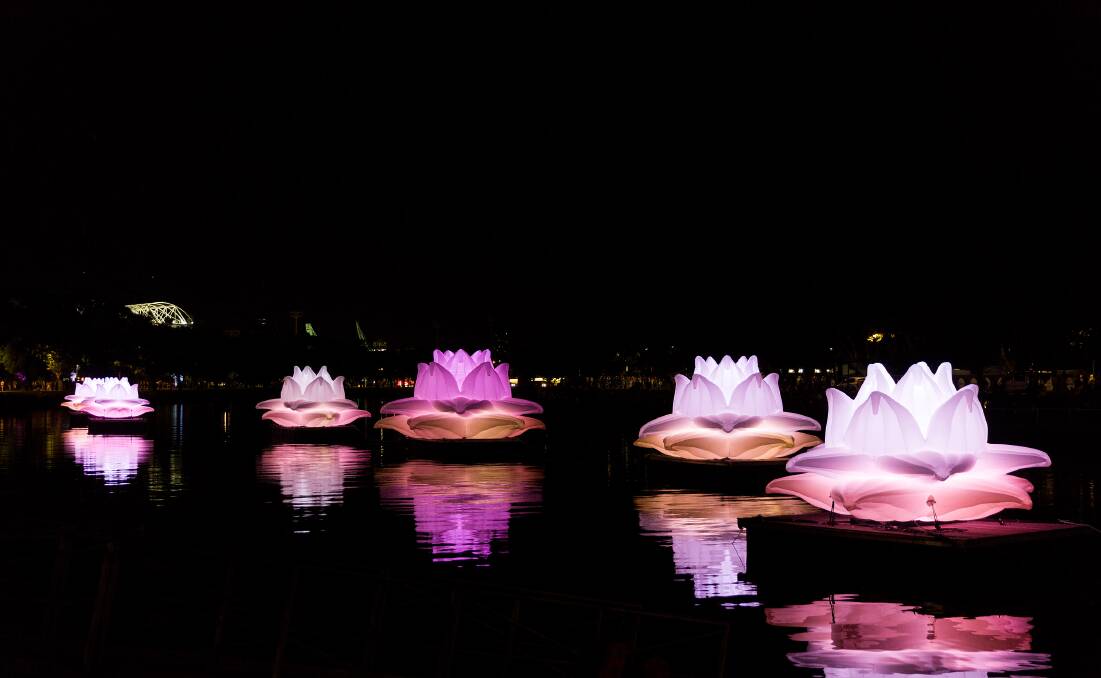 Floating flowers on the Yarra River at White Night Festival 2015, Melbourne. Picture: Paul Jeffers, The Age