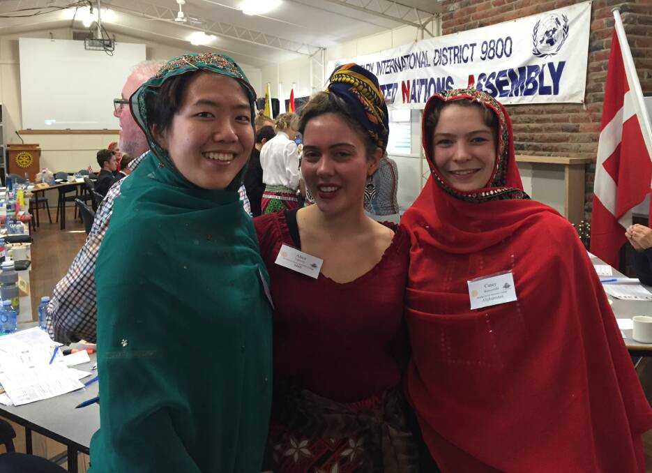 DEVELOPING BONDS: Bendigo's Kelly Phan and Casey Barczynski [left and right] with Alice Lamont [centre] represent the developing nations of Afghanistan and Mali. 