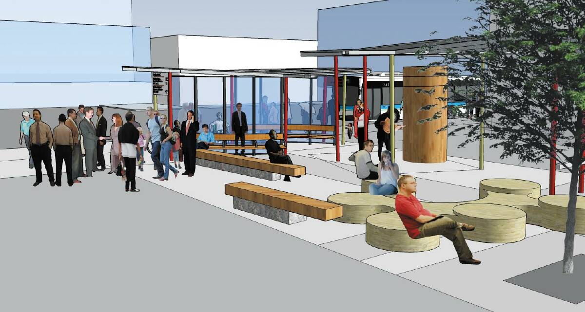 An artist's impression of people enjoying the proposed bus hub. Image supplied 