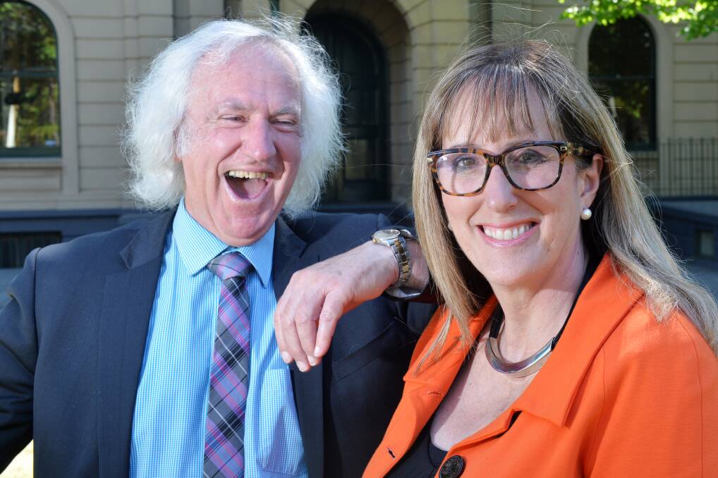 MOVING FORWARD: Deputy mayor-elect Rod Fyffe with mayor-elect Margaret O'Rourke in front of Town Hall this morning. Picture: DARREN HOWE
