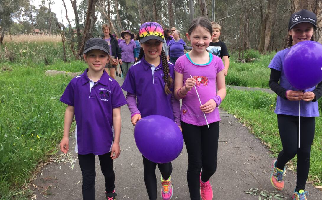 RAISING AWARNESS: Milla Franklin (7), Ava Franklin (9), Milla Shay (9) and Lily Franklin (10) at today's Walk for Dyslexia. 