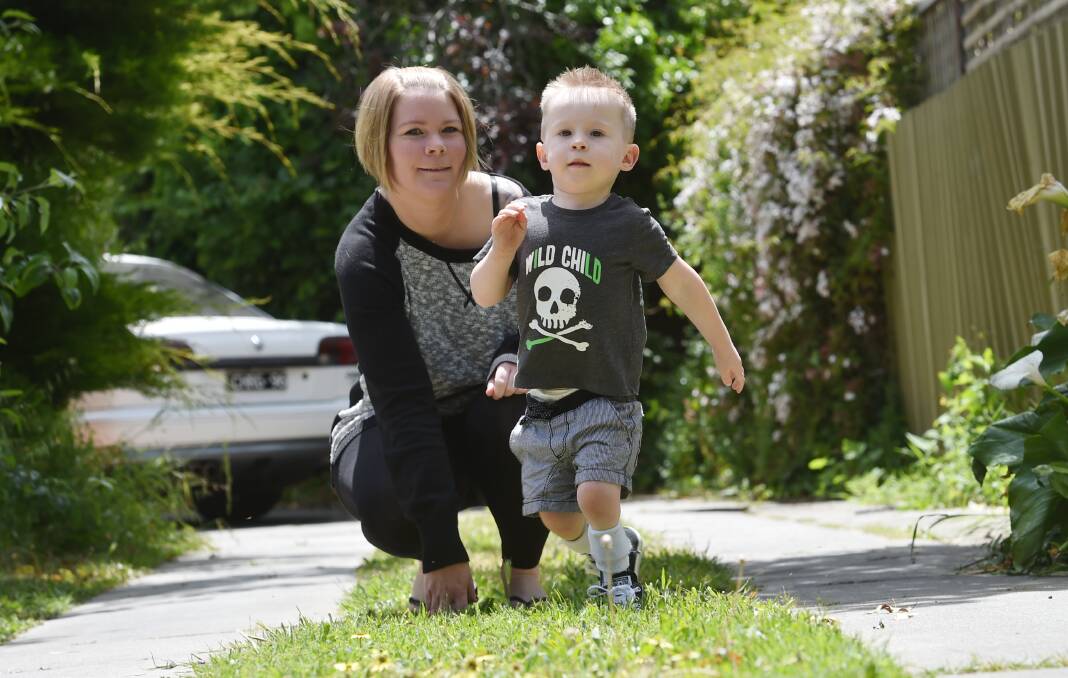 JETT SET: Jett, 3,suffers from a congenital disorder which left him without a lower spine –  it hasn't stopped him walking. Picture: DARREN HOWE