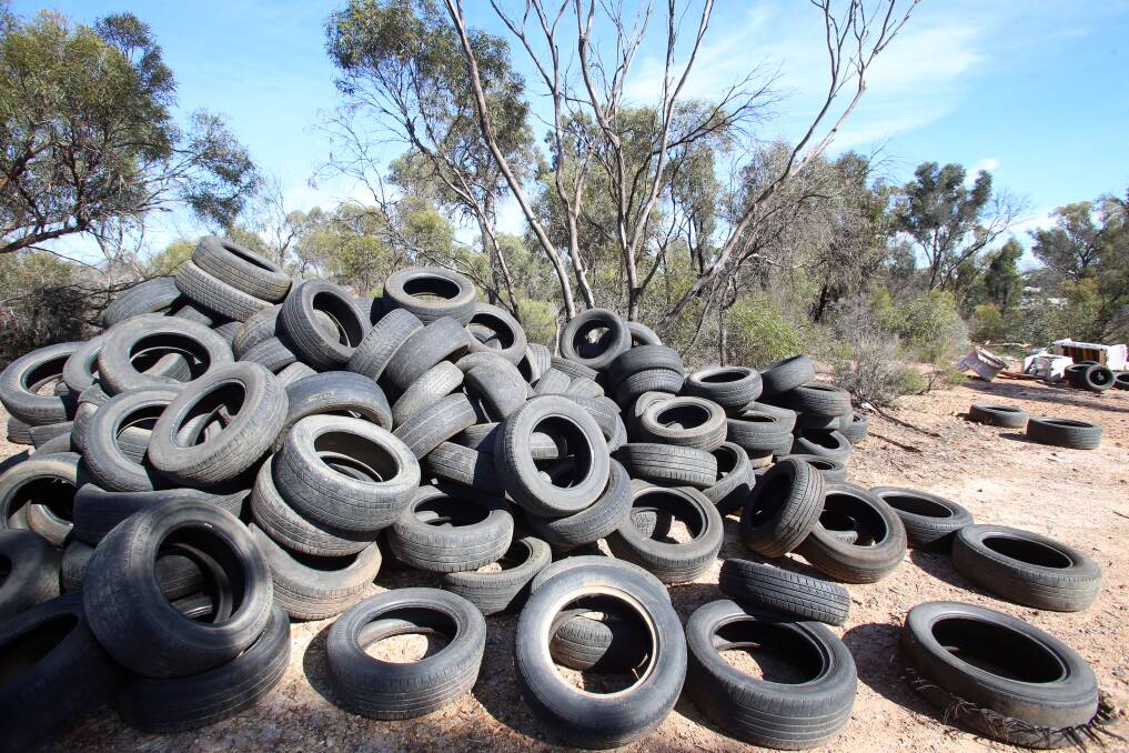 More than 300 tyres were dumped on Crown land in Eaglehawk recently. Picture: GLENN DANIELS