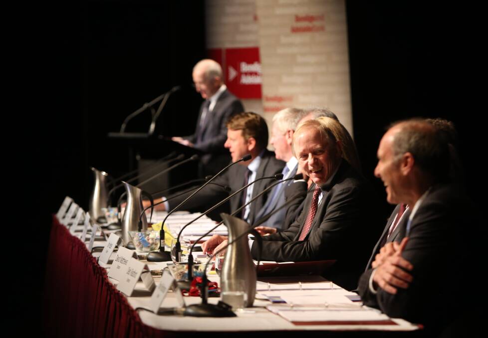 GOOD TIMES: The Bendigo and Adelaide Bank board revealed a healthy balance sheet to shareholders at the bank's annual general meeting at the Ulumbarra Theatre. Picture: GLENN DANIELS