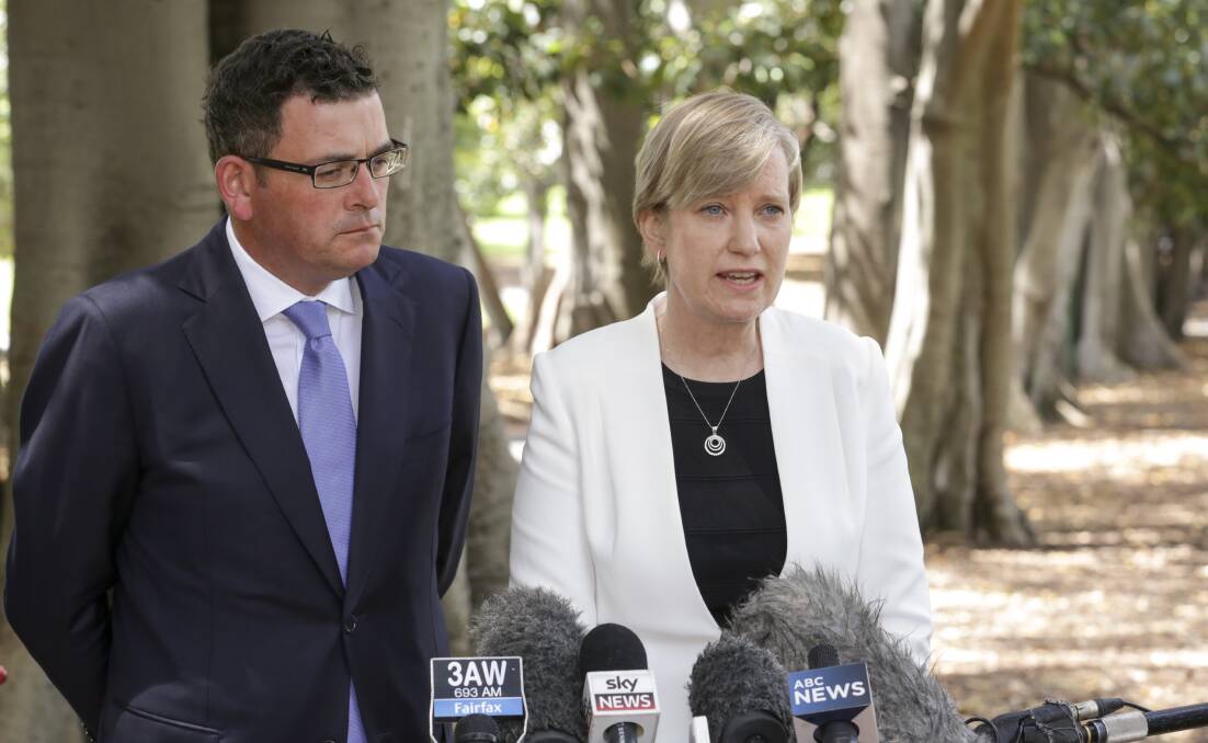 Minister for Women and the Prevention of Family Violence Fiona Richardson with Premier Daniel Andrews. Picture: EMMA MORGAN