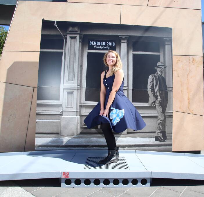 STRIKE A POSE: Taylor Hughes channels her inner bombshell as she replicates Marilyn Monroe's iconic pose in Hargreaves Mall on Tuesday. Picture: GLENN DANIELS