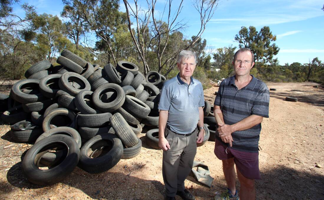 INADEQUATE: Letter-writer Alan Hanson (right) is furious at the $3640 fine issued to the people responsible for the dumping of hundreds of tyres at Eaglehawk.
