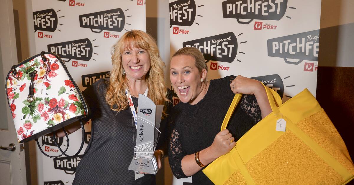 WINNER: Suzanne Carroll and Regional Pitchfest founder Dianna Somerville with the Cool Clutch handbags that Ms Carroll designed.