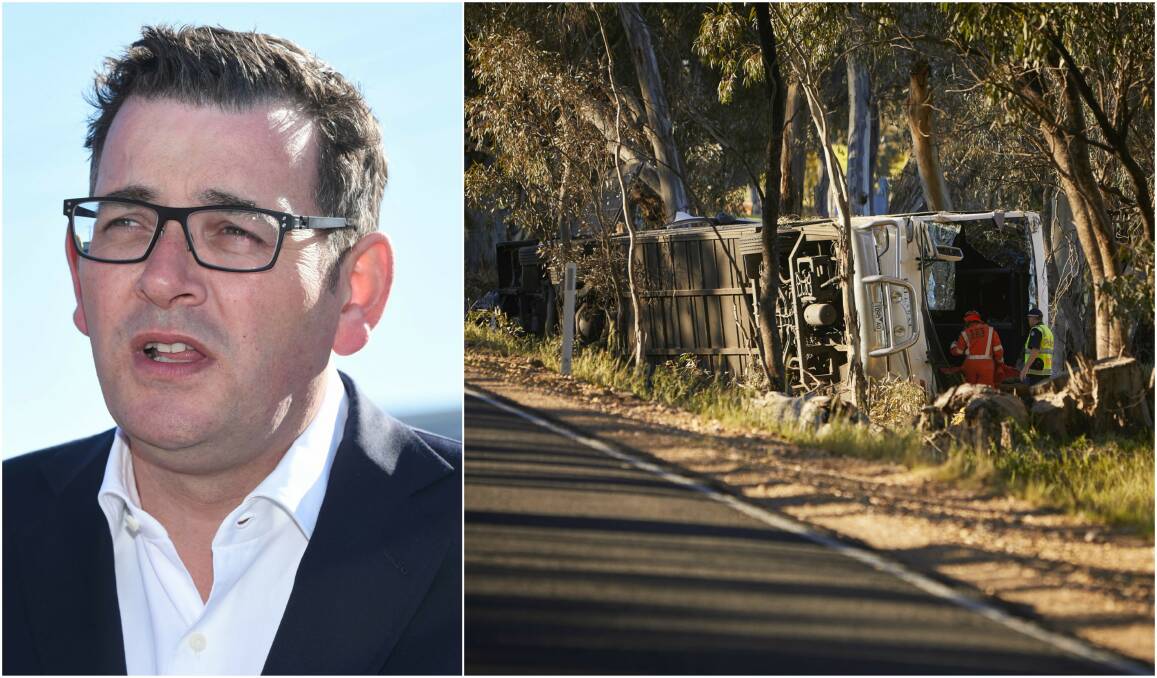 Premier Daniel Andrews (left) has made a heartfelt thanks to emergency crews who responded to a fatal bus crash near Avoca on Saturday afternoon. Pictures: Luka Kauzlaric