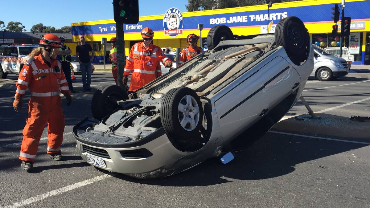 OVERTURNED: A crash at the High Street and Don Street intersection in Bendigo.
