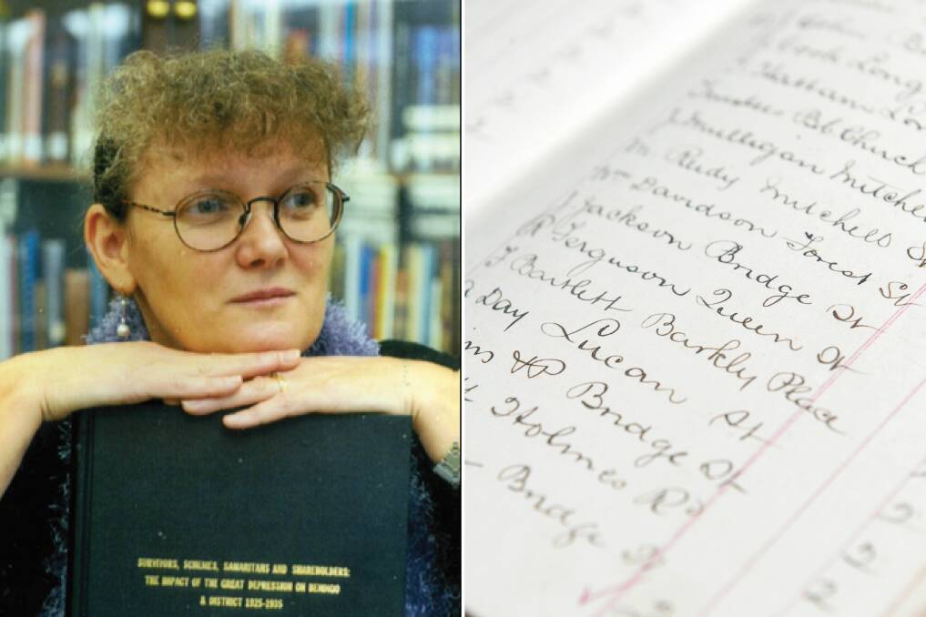 LEFT: Michele Matthews at the start of her career in the 1980s. (Picture: SUPPLIED) RIGHT: A book recording wages that sits in BRAC's archive centre at the Bendigo Library. (Picture: DARREN HOWE)