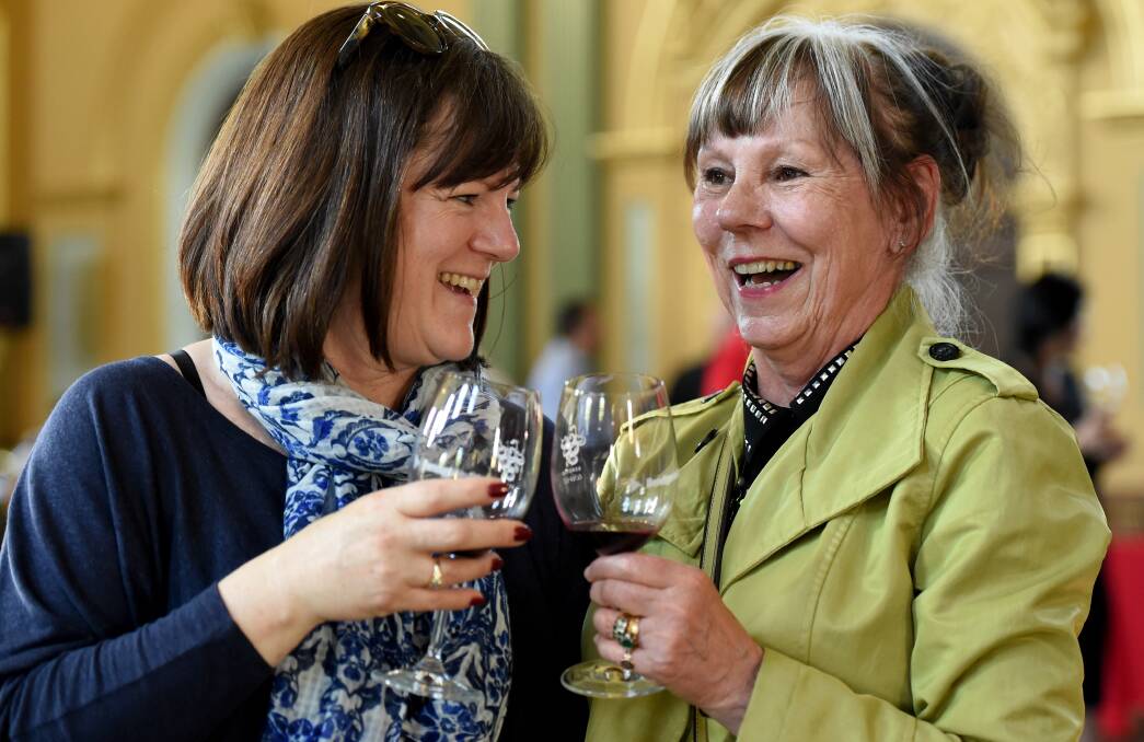 SEARCHING FOR GOOD DROPS: Marion Pugh and Kate Murray travelled from Melbourne for Heritage Uncorked in 2014. Picture: JODIE DONNELLAN 