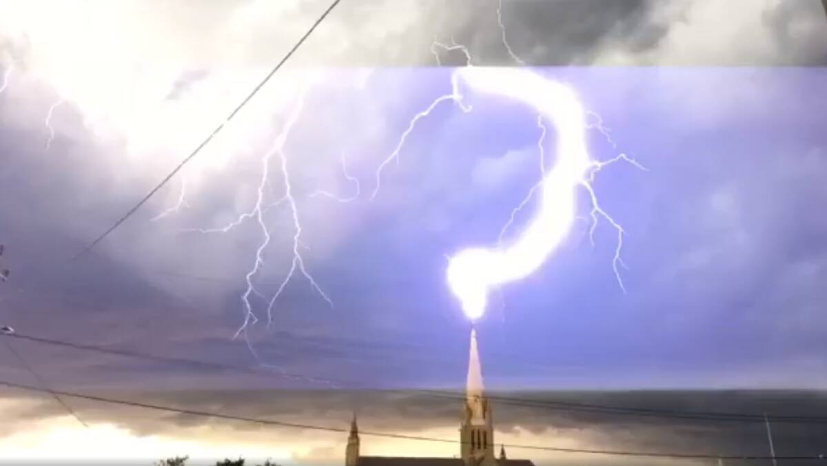 The moment lightning struck at Sacred Heart. Picture: Tom Bailey