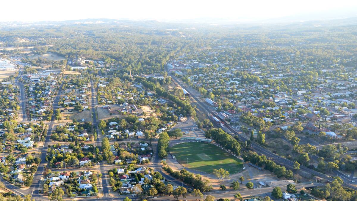 THE SKY IS THE LIMIT: Aerial view of Castlemaine. Picture: JODIE DONNELLAN 