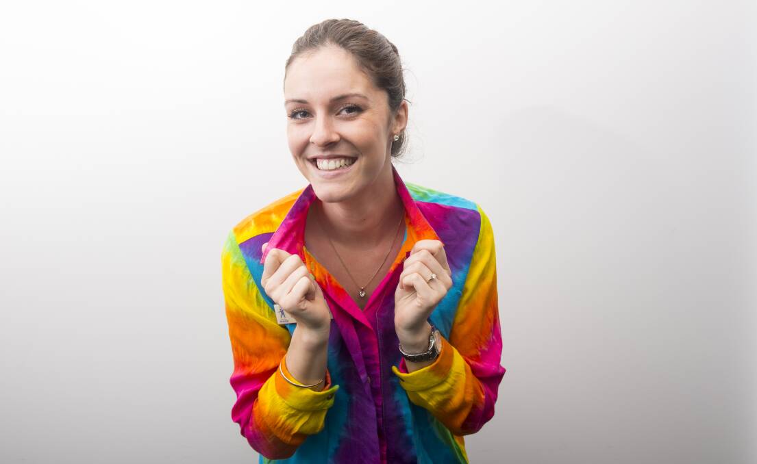 LET'S GET LOUD: Natalie Martin shows off the loudest, craziest and brightest shirt she owns in the lead-up to Friday's Loud Shirt Day activities in Bendigo. Picture: DARREN HOWE