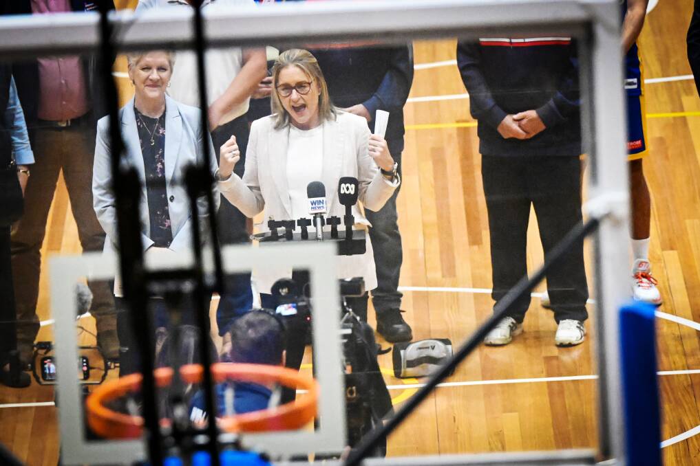 Premier Jacinta Allan at a press conference announcing revised plans for Bendigo sports venues post Games-cancellation. Picture by Darren Howe