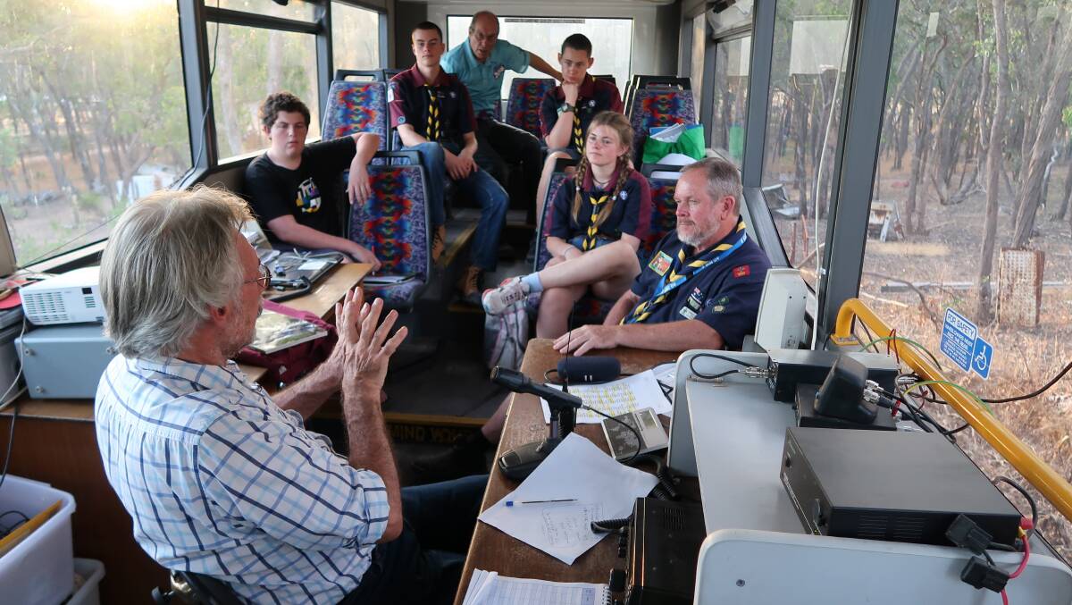 NEW SKILLS: Tony Falla is teaching members of a Castlemaine Scout group about amateur radio. Picture: CRAIG TERRY