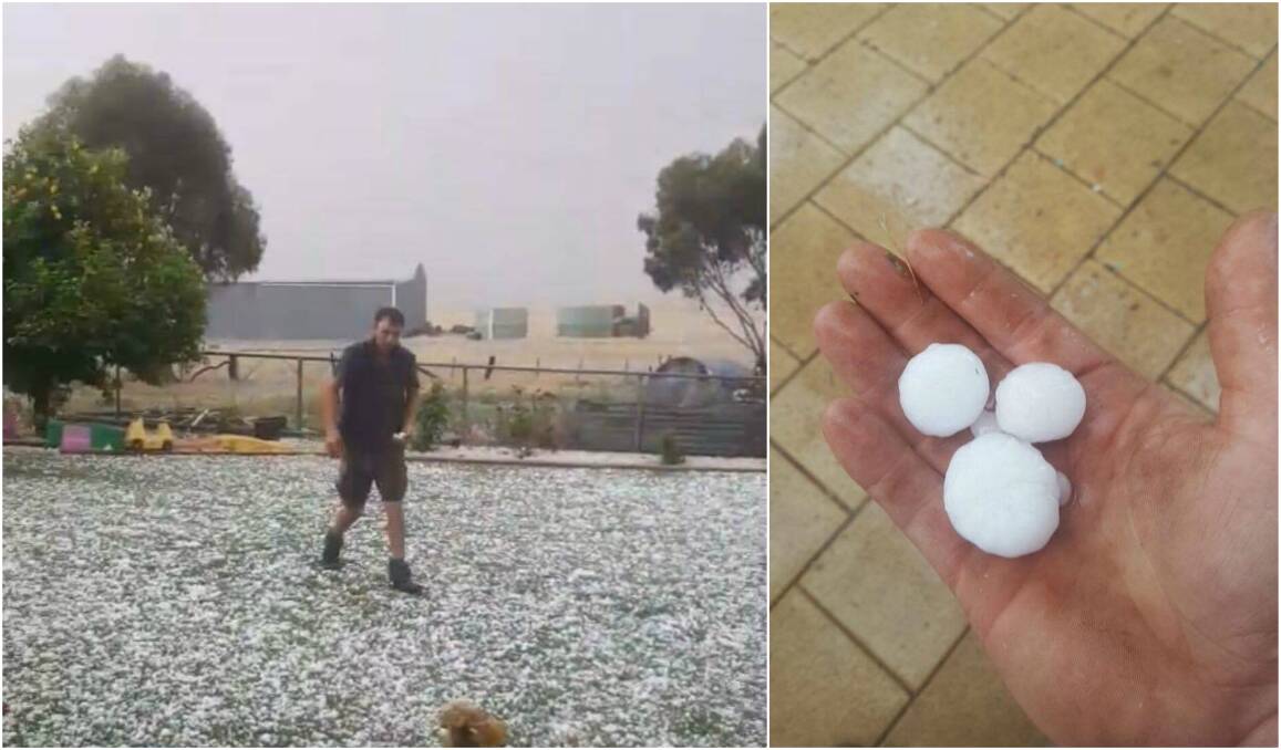 Golf-ball-sized hail at Banyena. Picture: Trent Grant/Rach Birch 