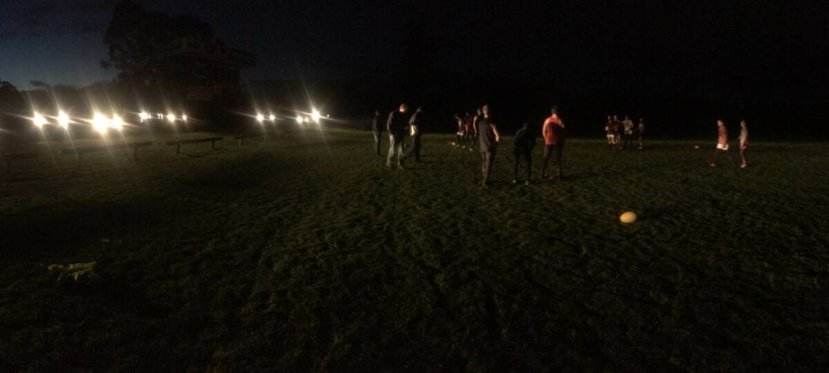 Charlton senior footballers train in the dark on Thursday. Picture: Trent Cossar
