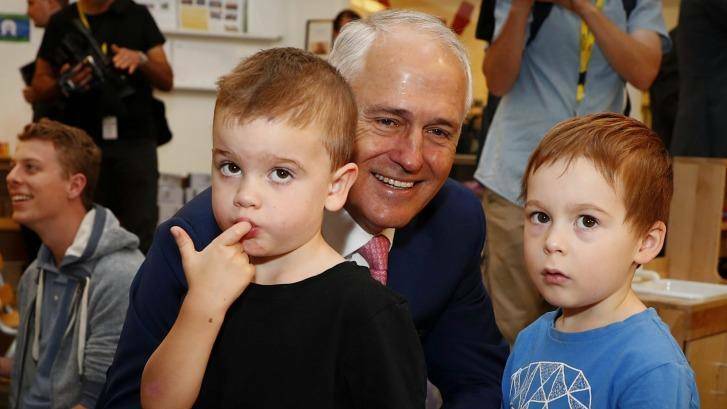 Prime Minister Malcolm Turnbull visited the Crace Early Learning Centre in Canberra on Wednesday to announce the changes. Photo: Alex Ellinghausen