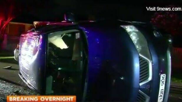 Two men fled after crashing a stolen car in Pascoe Vale. Photo: Twitter/@9NewsMelb