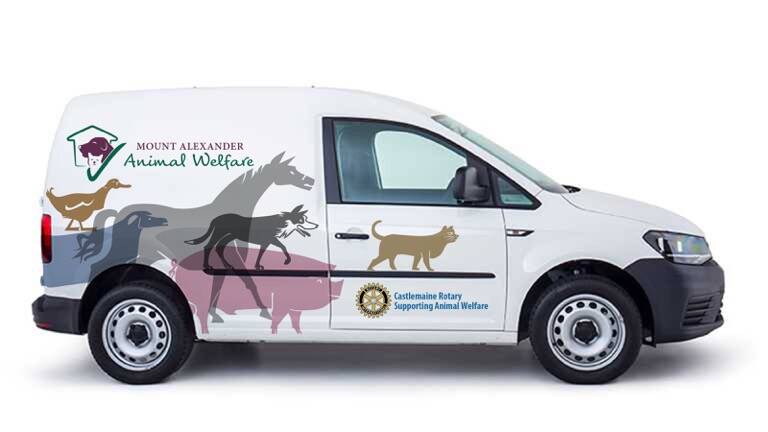 NEW WHEELS: A concept design of the former RSPCA VW Caddy van, which has been purchased by the Castlemaine Rotary Club and donated back to the welfare group. Local artist Geoff Hocking created the design. Picture: SUPPLIED