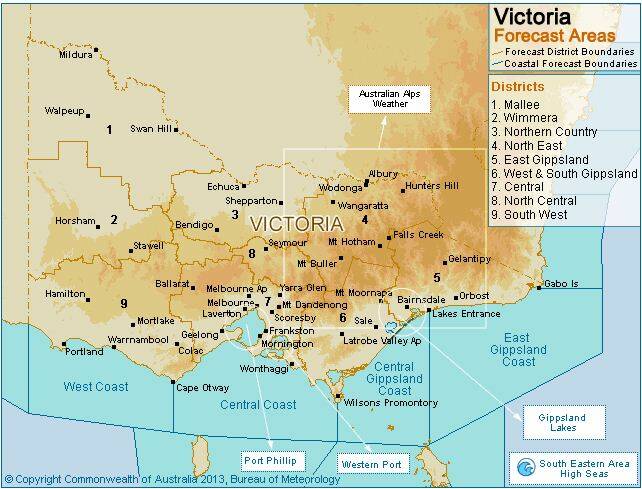 Victorian forecast areas. Source: www.bom.gov.au