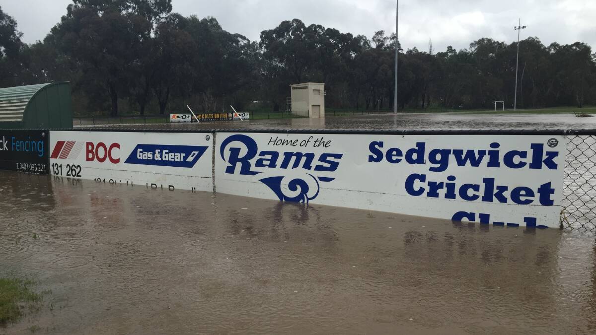 Strathfieldsaye Recreation Reserve is under water. Picture: Tom O'Callaghan