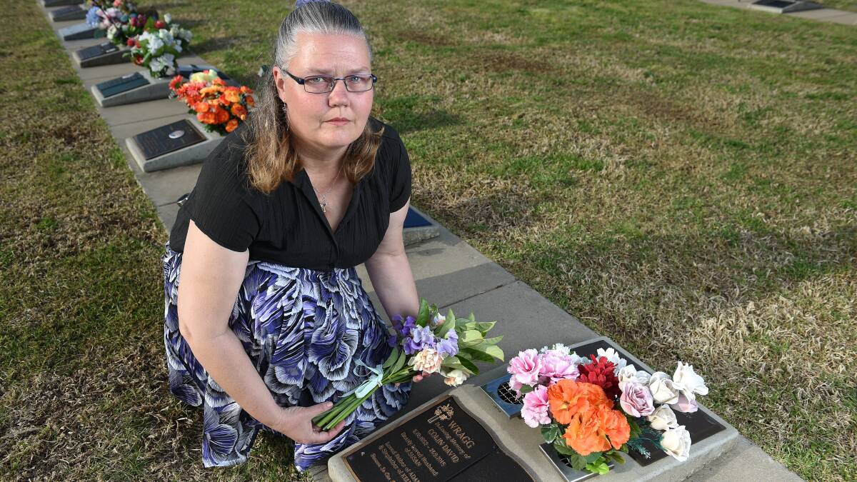 Fighting for change: Susan Wragg at the grave of her husband Colin in Wodonga cemetery. She wants euthanasia legalised so those suffering have a legal option to end their lives without trepidation. Picture: MARK JESSER 