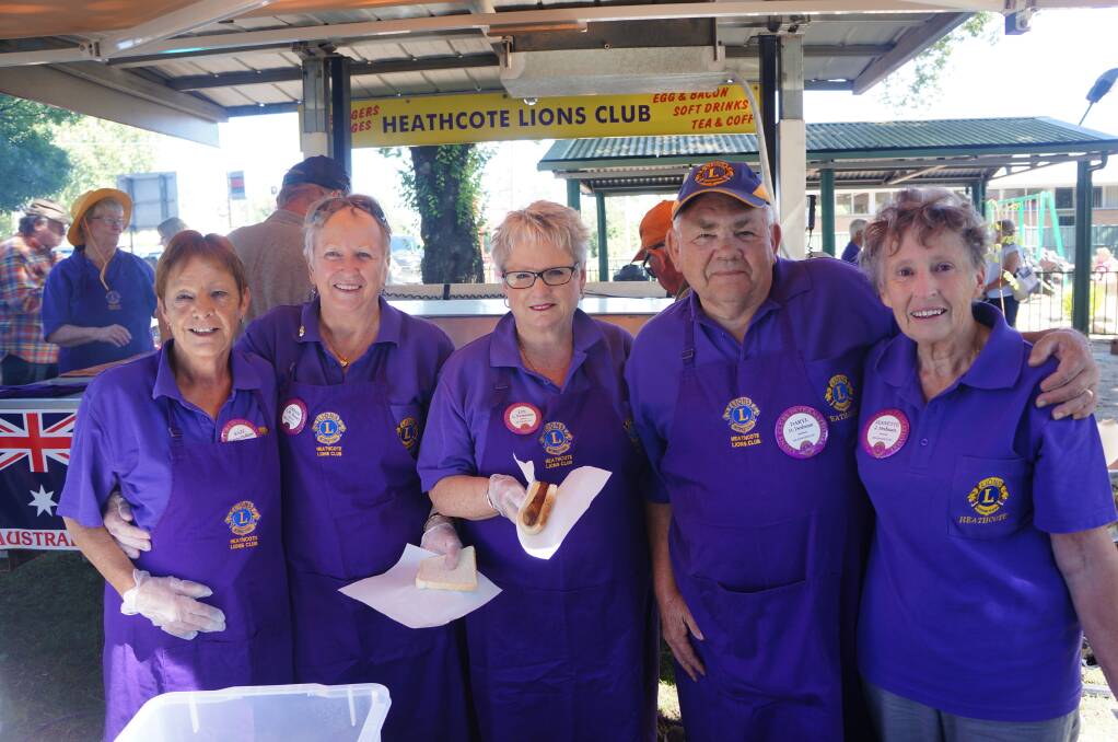 Flashback: Lions members Karen Holland, Lorraine Binney, Lyn Furneaux, Daryl Dedman and Jeanette Dedman man the barbie in Heathcote on Australia Day, 2017. Picture: NATALIE CROXON