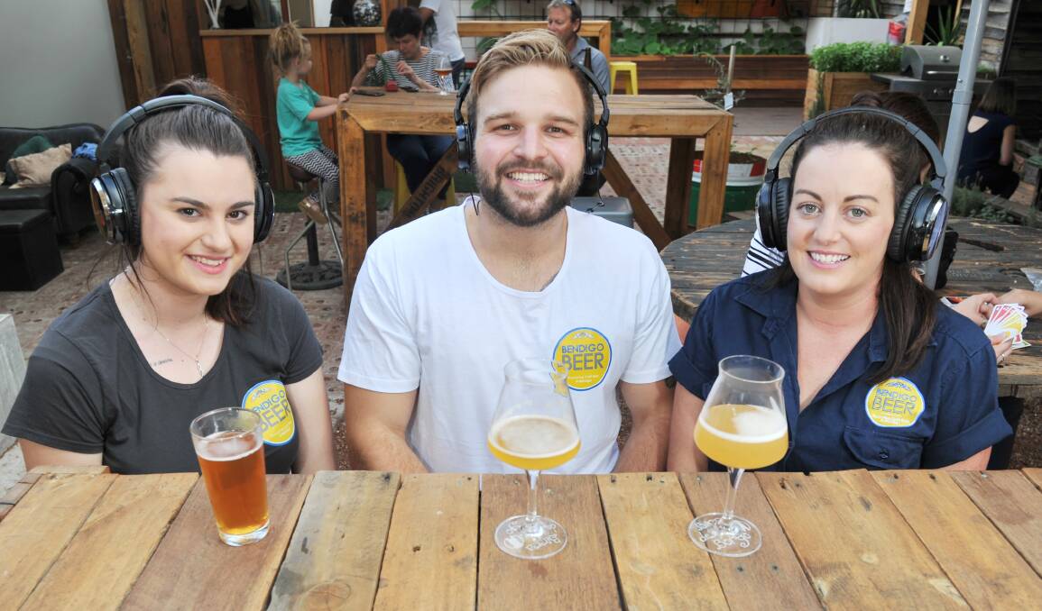 ENJOYMENT: Bendigo Beer's Alyssa Tucker, Hamish Riley and Jo Doye are excited to listen to some great music while enjoying a tasty craft beer. Picture: NONI HYETT