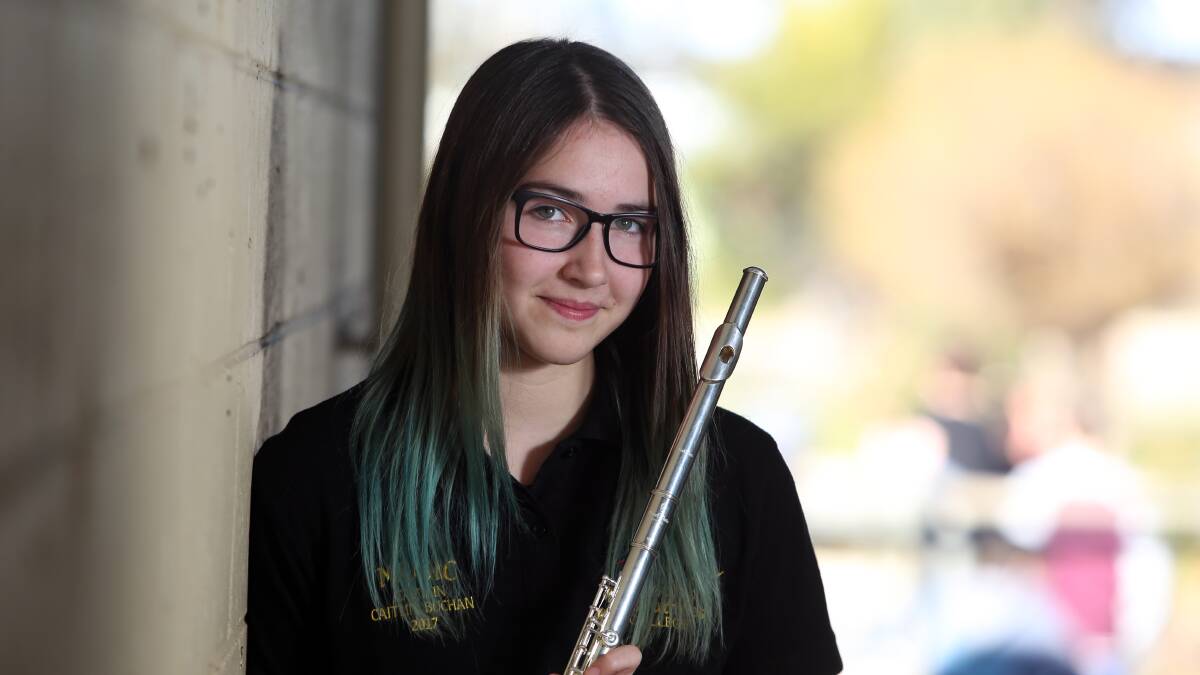 SWEET SOUNDS: Caitlin Buchan has been playing the flute since Grade 3. The teen composer's 30-second fanfare - Cleopatra's Entrance - will replace the traditional cue bells at national concert halls this year. Picture: GLENN DANIELS