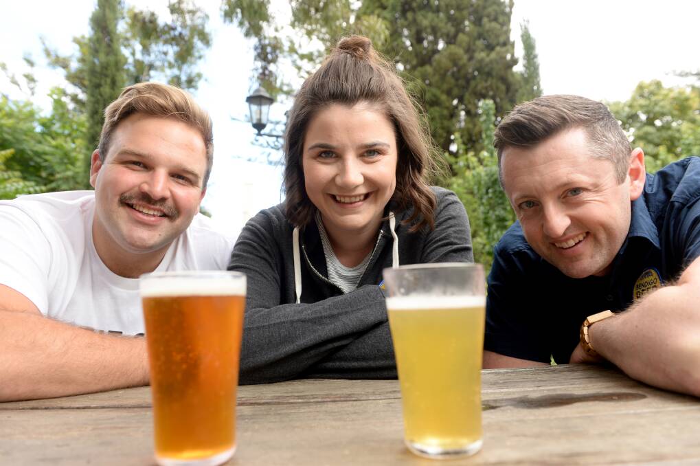 ALE SELECTION: Bendigo Beer members Hamish Riley, Marie-Claire Tchernomoroff and Trevor Birks sample some beers ahead of the competition. Pictures: DARREN HOWE