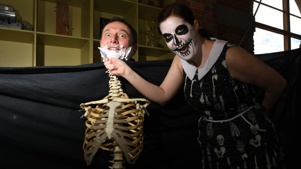 CREEPY COSTUMES: Diantha Vess and Jonathan Ridnell get in the Halloween spirit with a Sweeney Todd inspired scene. Picture: NONI HYETT
