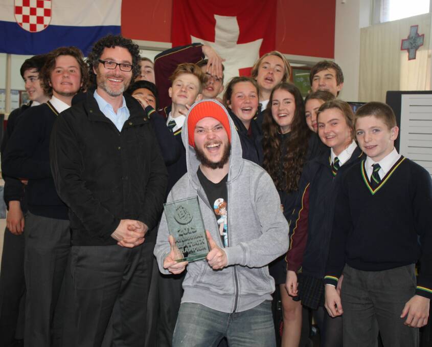 WINNER: Ace the Soundbender shows off his 2015 Victorian Beatbox Champion Award while at Catholic College Bendigo's La Valla campus. Pictures: CONTRIBUTED