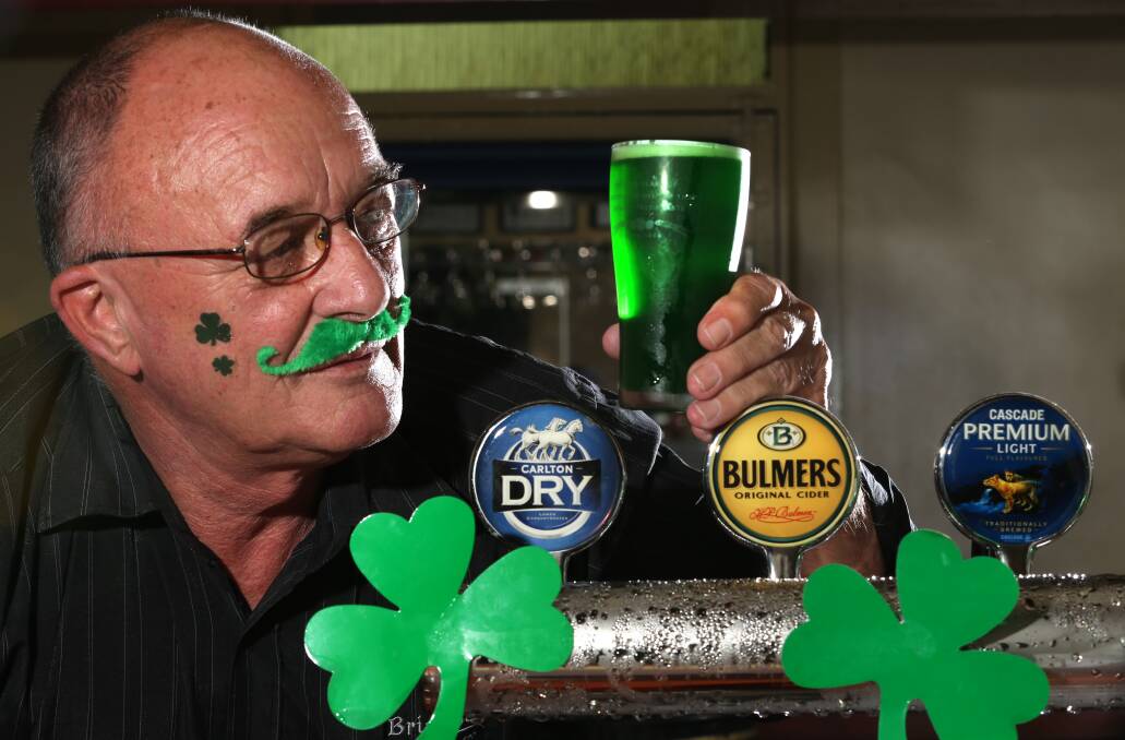 FEELING LUCKY: Gary Wilson, owner of Irish pub the Brian Boru Hotel, gets into the spirit of St Patrick's Day. Picture: GLENN DANIELS