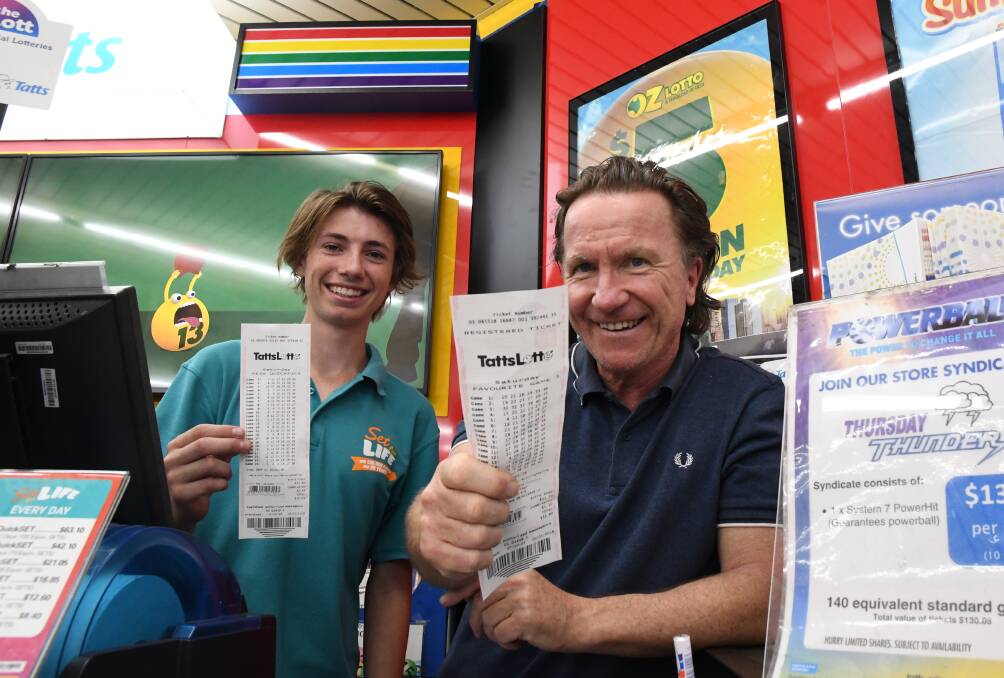 Liam 'Lucky' Langford and Leo Trainor are excited Eaglehawk Newsagency sold the winning entry. Picture: NATALIE CROXON