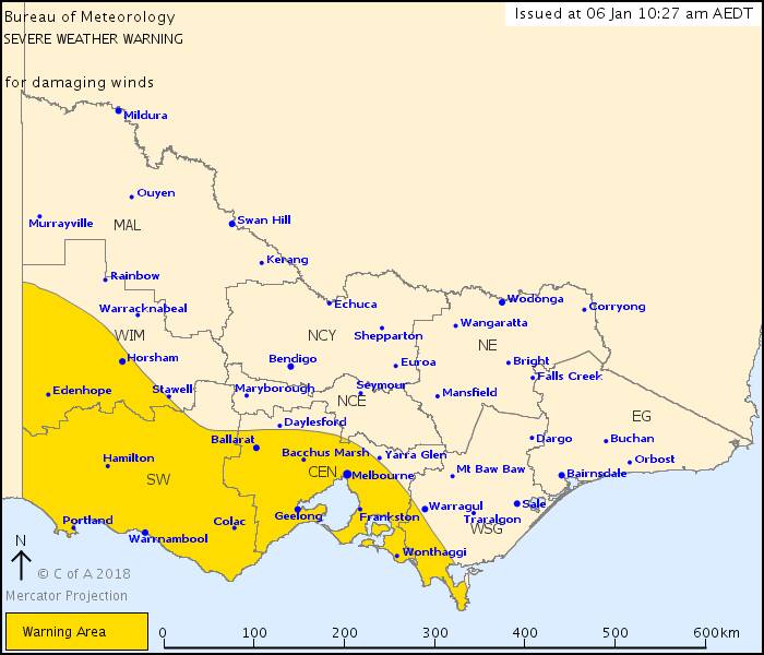 Severe weather warning issued by the Bureau of Meteorology at 10.27am. 