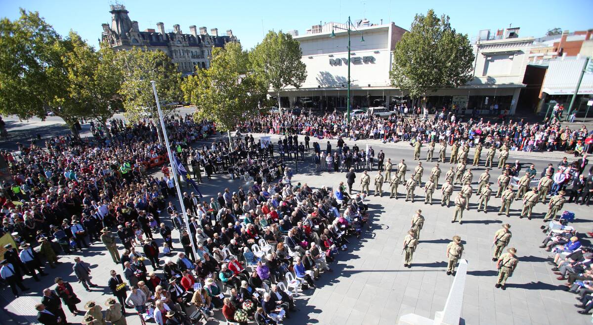 2014: Crowds gathered for the Anzac Day service in Bendigo.