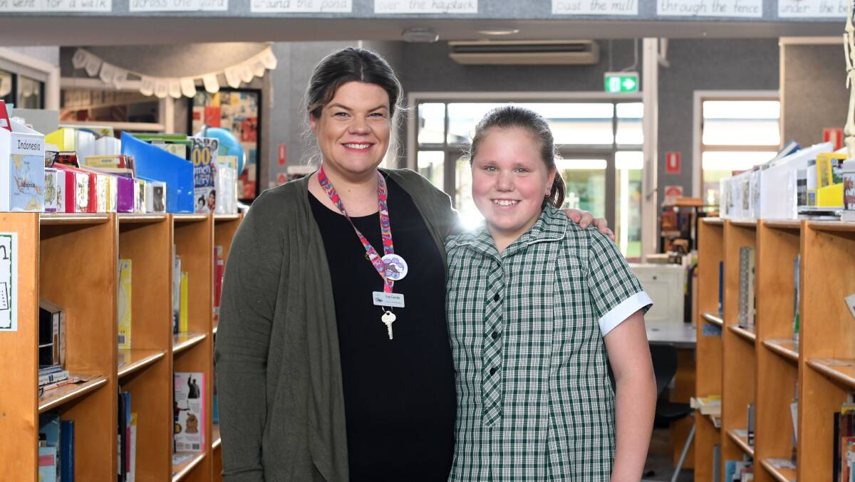 St Peter's Primary School student Toyah Widdicombe has been nominated for the Fred Hollows Humanity Award by teachers Erin Garside, pictured, and Jake Wilkinson. Picture: NONI HYETT