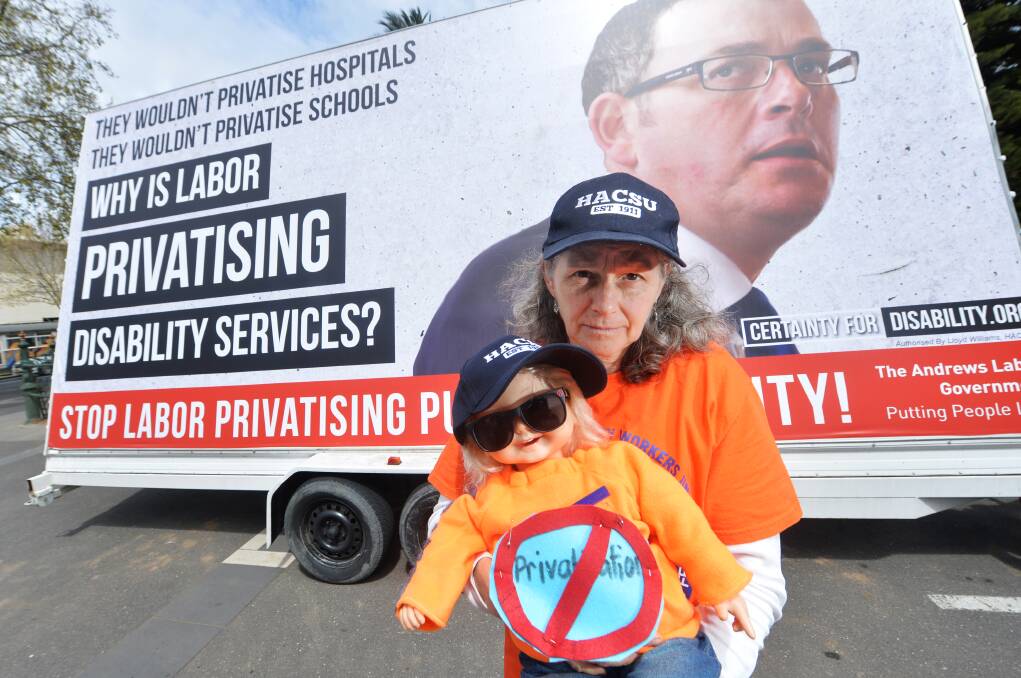 ANGRY: Disability worker Linda is among those concerned the public sector could be privatised as the union holds a three-day protest "blitz". Picture: DARREN HOWE