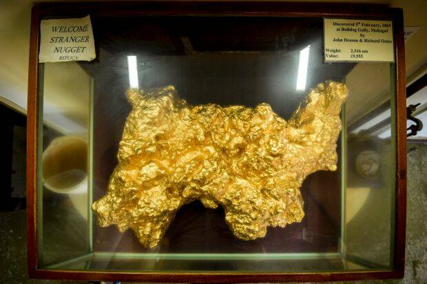 A replica of the Welcome Stranger nugget on display at the Dunolly Museum. Picture: EDDIE JIM


