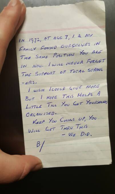 TOUCHING: This note, along with some cash, was left anonymously for the family.