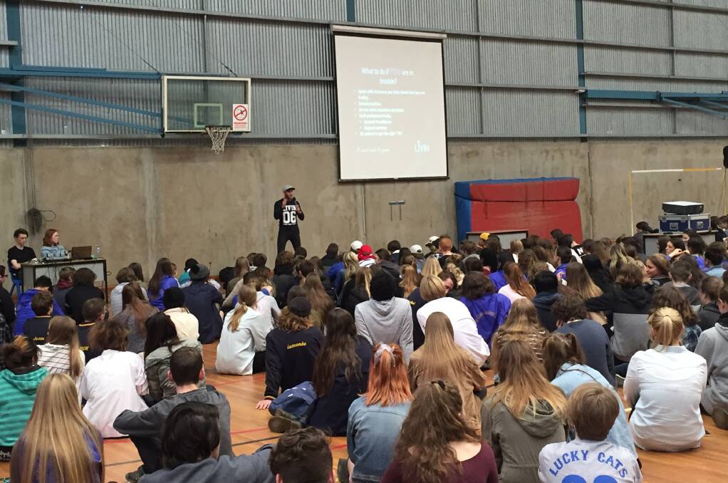 AWARENESS: LIVIN co-founder Sam Webb talks to students about what to do if they need help with a mental health issue. 